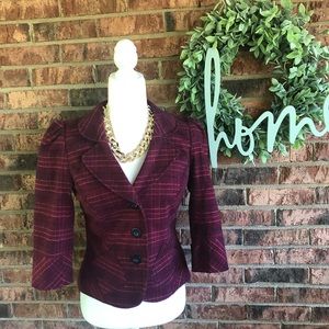 { GO INTERNATIONAL } Burgundy Plaid Blazer